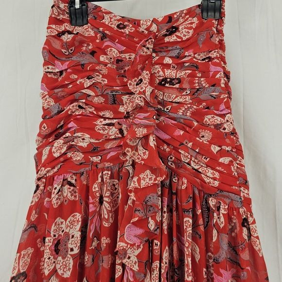 Cinq à Sept Revolve Red Multi Georgette Print Ruffle Skirt Women's Size 4 Ruched - Picture 6 of 10